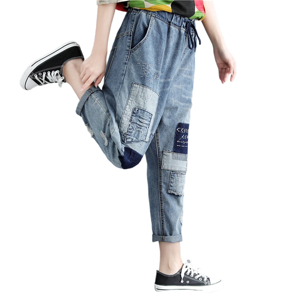 Новинка лета 2020 винтажные женские джинсы с карманами в стиле пэчворк размера