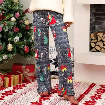 

Merry Christmas Women Casual Drawstring Wide Legs Pants Loose Long Trousers Print Grils High Waist Pajama Pants Fashion Clothing