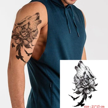 

Tattoos Sticker Black roaing Wolf Flower bird animal Waterproof Temporary Fake Tattoo Body Art Custom Tatoos for Men women