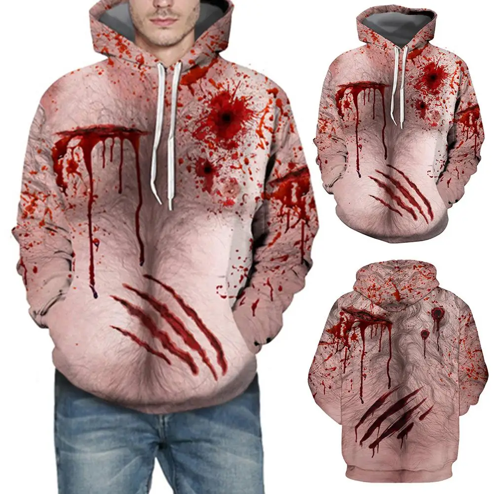 

Halloween hoodies Men Women 3D Horrible sweatshirt Blood Funny Print Long Sleeve Stree Coats Pullover Cool Hoodie Cosplay pocket