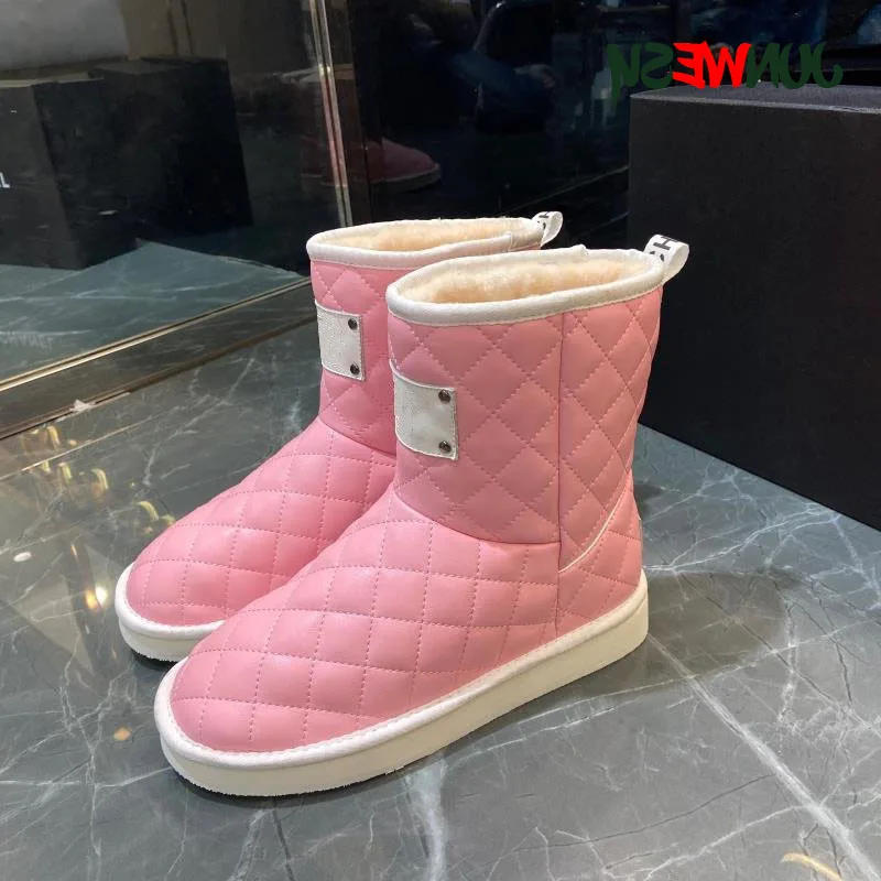 

2020 winter high quality new luxury brand 1:1 designer ladies leather imitation wool ne snow boots