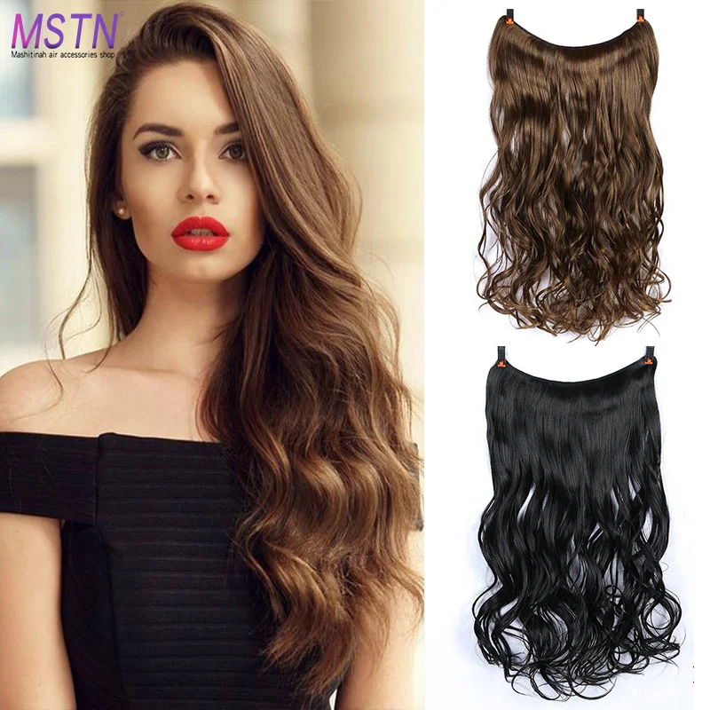 

MSTN Long Synthetic Hair Extension Curly 24 Inch Heat Resistant Fishline Brown Blonde Headwear