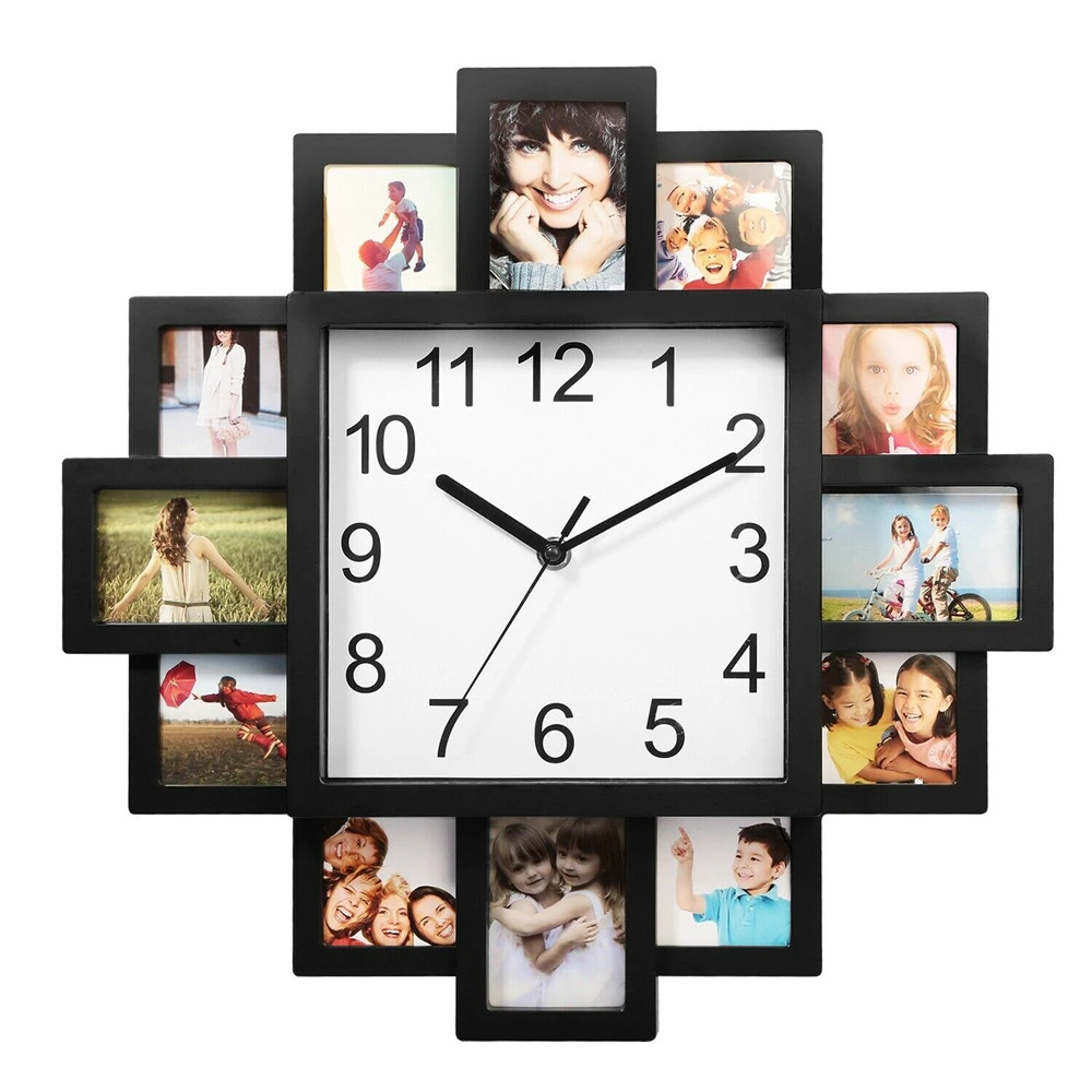 16 Inch Photo Frame Clock Photo Frame Wall Clock For Photographs Multi Aperture Collage Picture Display With 12 Pictures Availab Wall Clocks Aliexpress