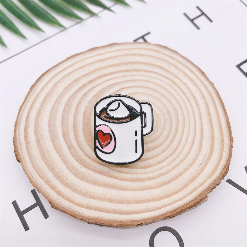 Cartoon Fun Water Coffee Cup Heart Shape Kettle Enamel Brooch Alloy