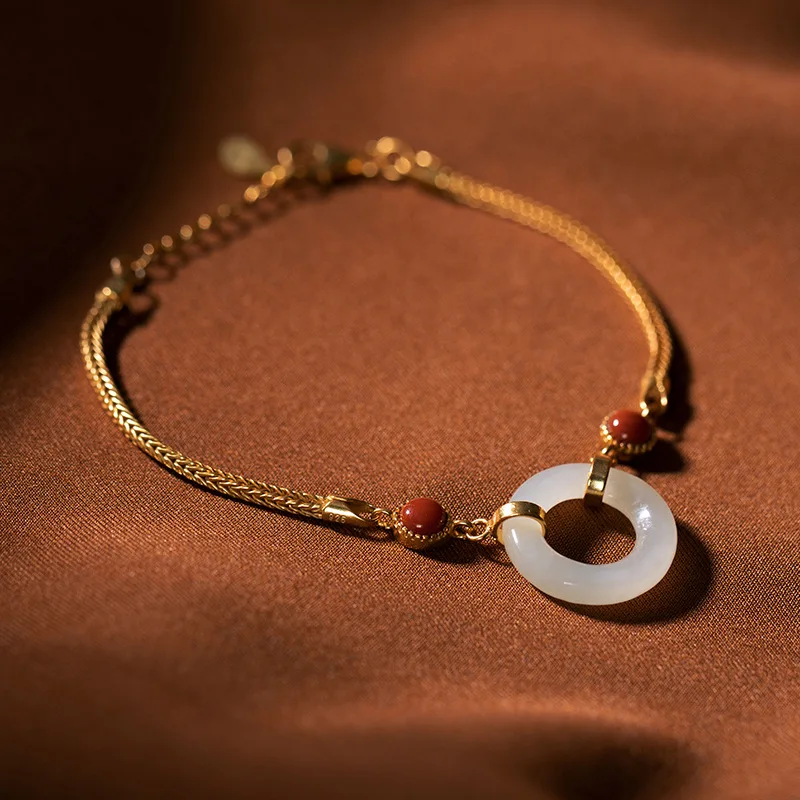 Модный китайский простой дизайн, классические браслеты из белого камня, браслет из стерлингового серебра 925 пробы, женский роскошный золотой браслет-цепочка