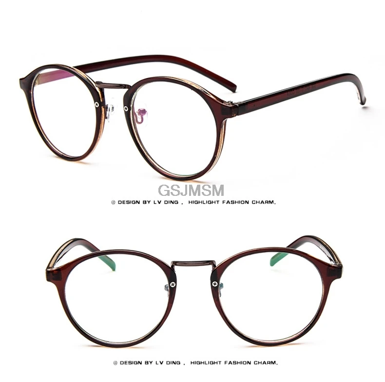 Винтажные Ретро очки с круглой оправой для мужчин и женщин, пластиковые простые зеркальные оптические очки с нулевой диоптрией