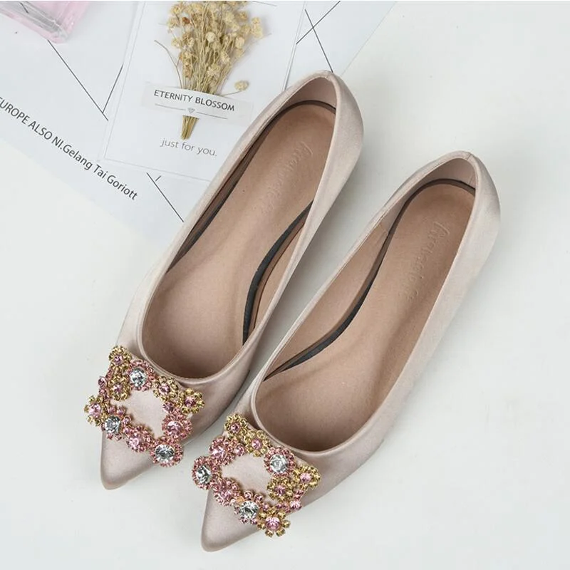 New 2021 Women Flat Ballet Shoes Bling Crystal Pointed Toe Flats Shoes Elegant Lady Shoes Wedding Shoes Plus Size 34-43 3