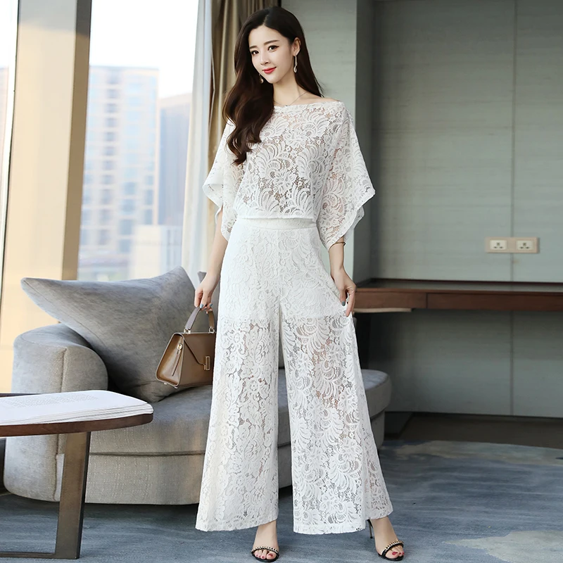 Abiti per la madre della sposa pantaloni top in pizzo pantaloni a gamba  larga pantaloni da donna Oversize abiti da cerimonia per matrimoni formali  2 Set di due pezzi|Pant Suits| - AliExpress