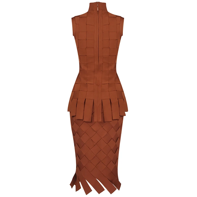 High Quality Brown Sleeveless Weaving Two Pieces