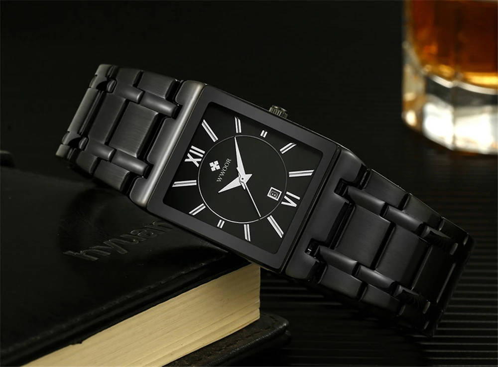 Men Watches WWOOR Fashion Top Brand Luxury White Square Waterproof Quartz Wristwatch Stainless Steel Date Clock Men Montre Homme