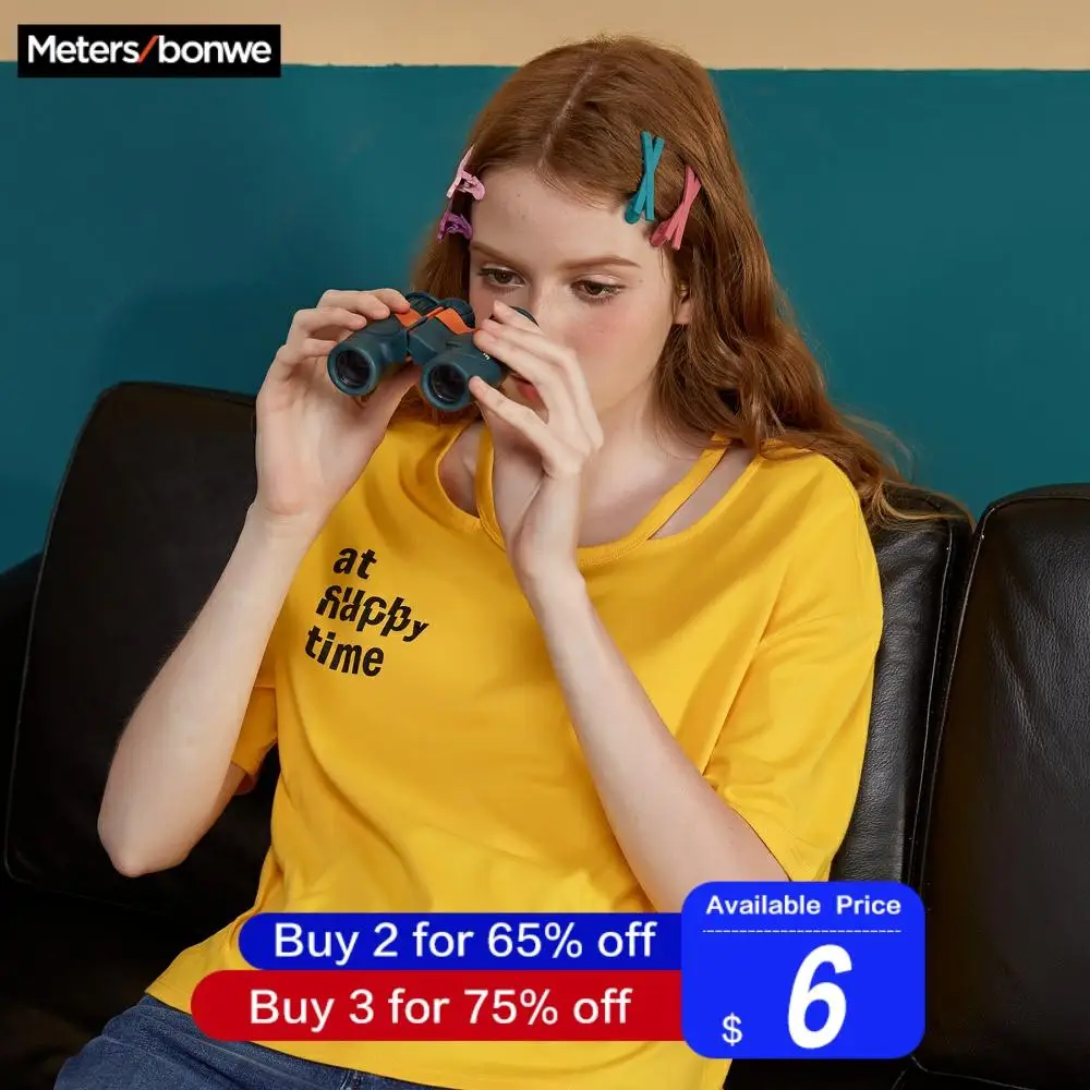 Metersbonwe, женская футболка для девочек, повседневные свободные топы, футболка, женская футболка, мультяшная вышивка, надпись, футболка для женщин