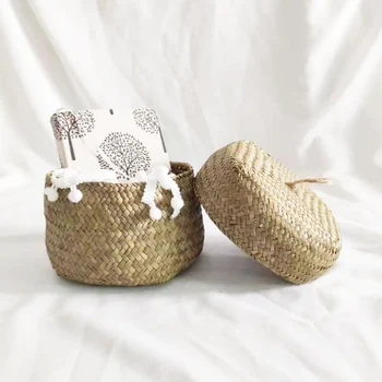 

Household Natural Seaweed Woven Baskets Flower Basket Decorative Storage Baskets For Home Snack Fruit Storage Organizer Basket