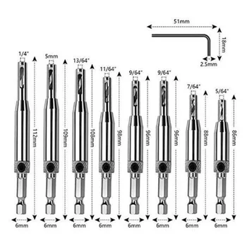 

High Speed Steel Drill BIts Set Hex Shank Pagoda + Center Punch Hole Woodworking