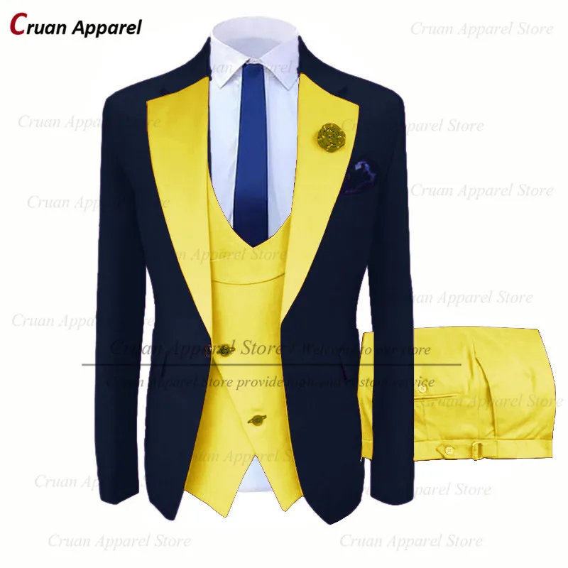 

20 Colors Dark Navy Blue Fuchsia Wedding Suit Men Set Slim Fit Groomsmen Groom Tuxedo Tailor-made Luxury Blazer Vest Pants 3Pcs