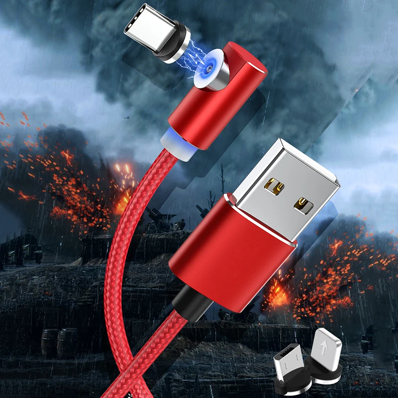 

1M/ 2M Magnetic USB Charging Cable Micro USB Type C Adapter Charger 90 Degree Angle Fast Charging Cable For iPhone Huawei