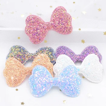 

12Pcs 55mm Shiny Fabric Padded Patches Glitter Bow Tie Appliques for Craft Clothes Stickers Supplies DIY Hair Clips ornament S04