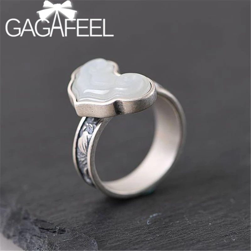 

GAGAFEEL Ethnic Style Open Ring Adjustable Natural Stone Rings for Women 925 Silver Good Luck Ring Best Gifts Vintage Jewelry