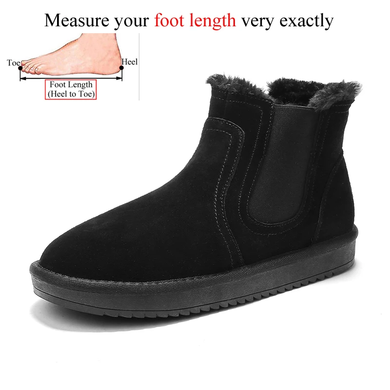 Ботильоны из натуральной кожи без шнуровки; водонепроницаемые черные зимние плюшевые ботинки «Челси»; мужские ботинки; Buty Zimowe Meskie Kar Botu chaussure homme - Цвет: Black