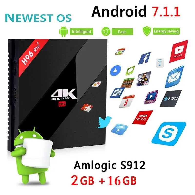 H96 Pro+ 2+ 16G Smart tv Box 4K* 2K 60FPS Android 7,1 Wifi приставка HDMI 2,0 Amlogic S912 BT4.1 100 M/1000 M домашний медиаплеер