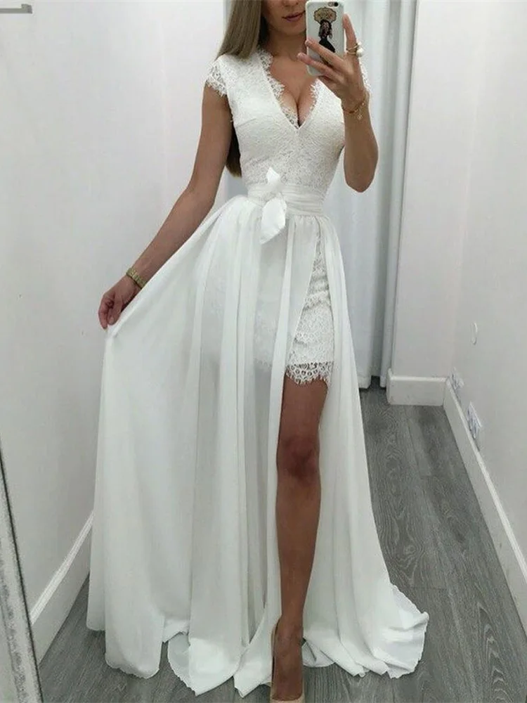 v neck lace bodycon dress