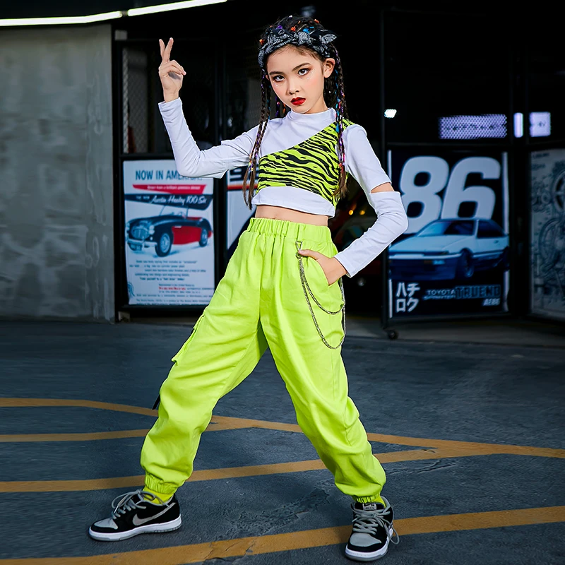 Disfraces de baile de Hip Hop para niñas, de baile callejero moderna, Jazz verde fluorescente, de baile| - AliExpress