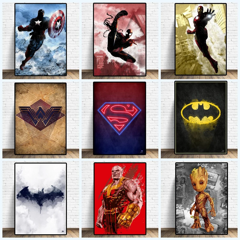 MARVEL Canvas Comics Poster Super Hero Avengers Captain America &amp Thanos Anime Print Art Decor Wall Birthday Gifts Boys | Дом и сад