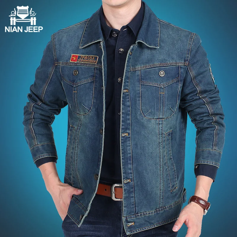 

NIAN JEEP Brand Clothing Plus Size 3XL Blue Color Denim Jacket Men Spring Outwear Fashion Jeans Coat 125