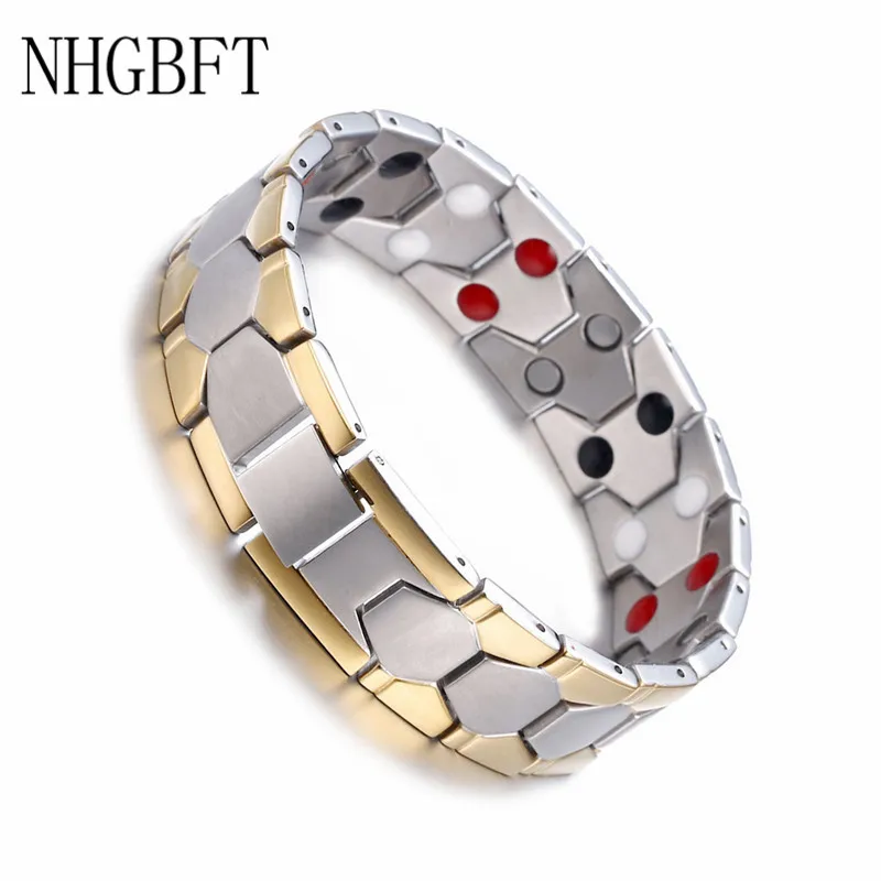 NHGBFT чистого золота цвет Магнитные браслеты для мужчин нержавеющая сталь здоровье и гигиена браслет Прямая поставка