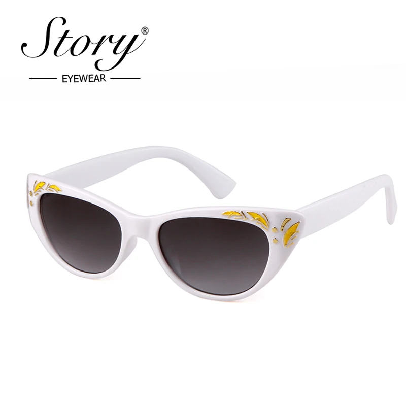 

STORY 2018 Vintage Retro Small Cat Eye Sunglasses Women Brand Designer White Frame Cateye Sun Glasses White Shades Eyewear 90S