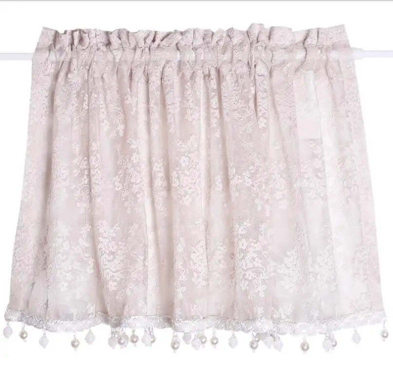 

American Style Lace Voile Sheer Short Curtain Rod Pocket Coffee Half Curtain For Bar Kitchen Cabinet Door Drape Home Decoration