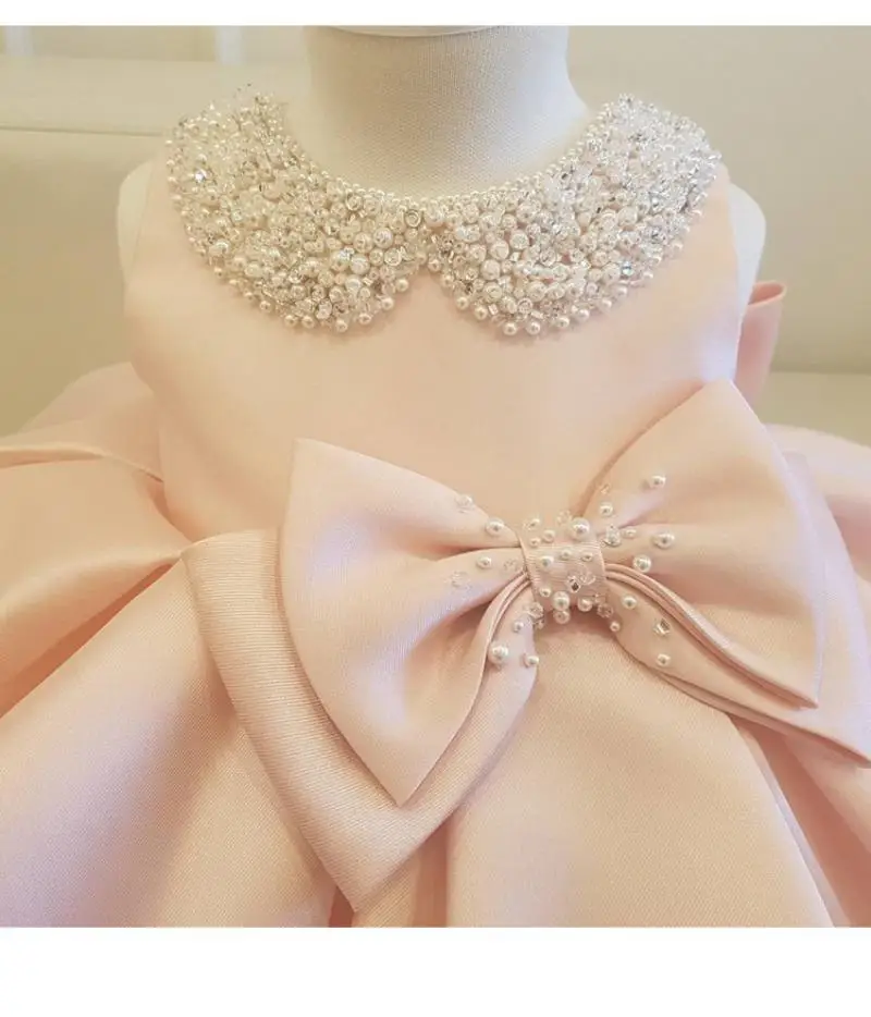 Бутиковое бальное платье для девочек; платье для крещения; платье принцессы для первого дня рождения; цвет белый, розовый; платье с жемчугом; детское платье для свадебной вечеринки