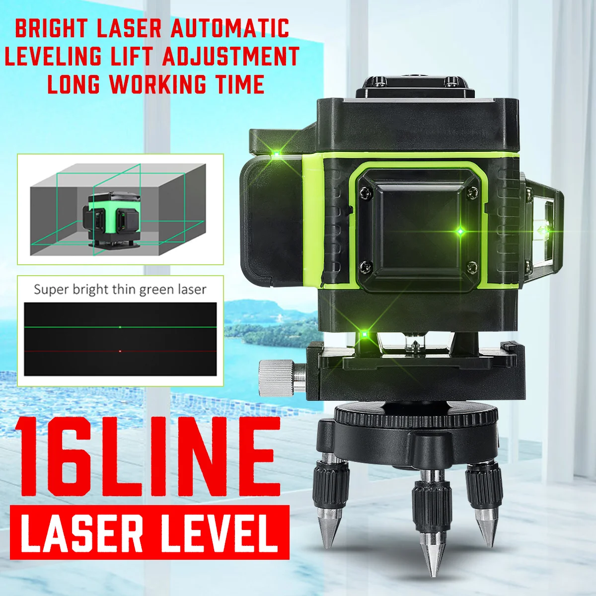 

Blue Green Laser Level 3D Lines Level Self-Leveling 360 Degree Rotary Horizontal And Vertical Cross Green 16 Lines Laser Level
