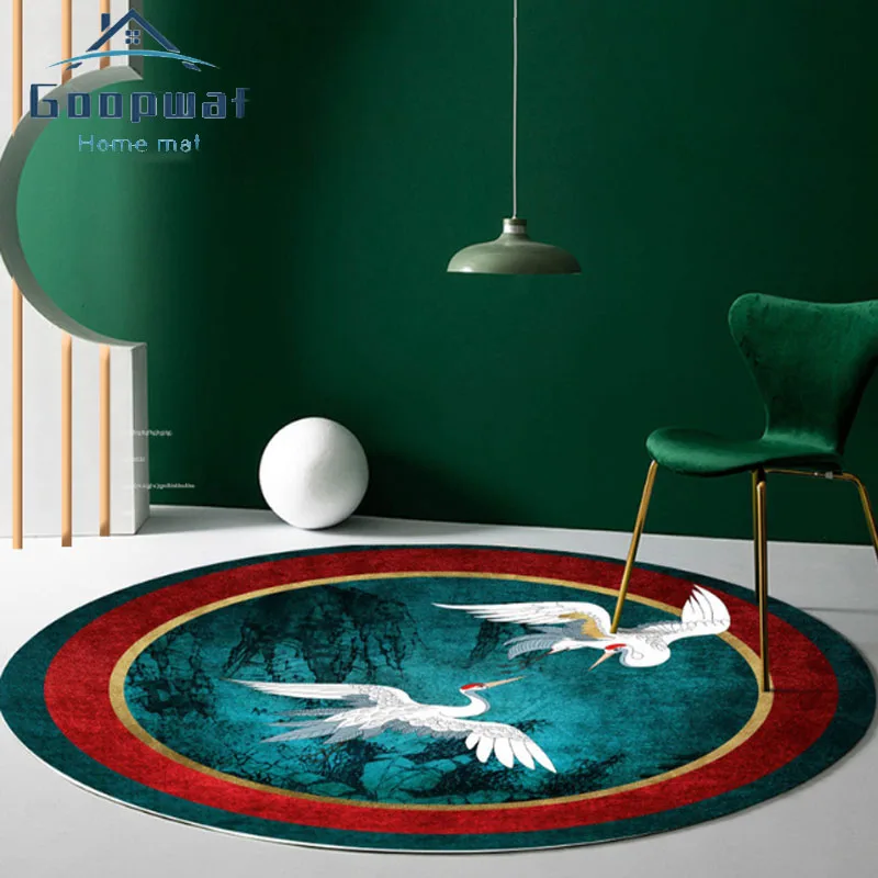 

Chinese Style Living Room Carpet Soft Flannel Bedroom Area Carpet Modern Printed Circular Floor Mat Study Computer Chair Cushion
