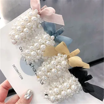 

Korean Girl Sweet Candy Color Butterfly Bow Pearl Hairpin Hair Clip Word Clip Hair Accessories For Women