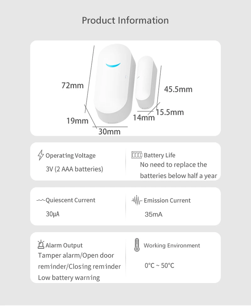 AUBESS Tuya Smart WiFi Door Sensor Door Open / Closed Detectors Wifi Home Alarm Compatible With Alexa Google Home Smart Life App keyboard alarm