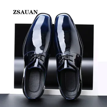 

ZSAUAN PU Patent Leather Men Shoes Wine Red Green Grey Men's Dress Shoes Spring Autumn Luxury Business Derby Shoes Size 38 48