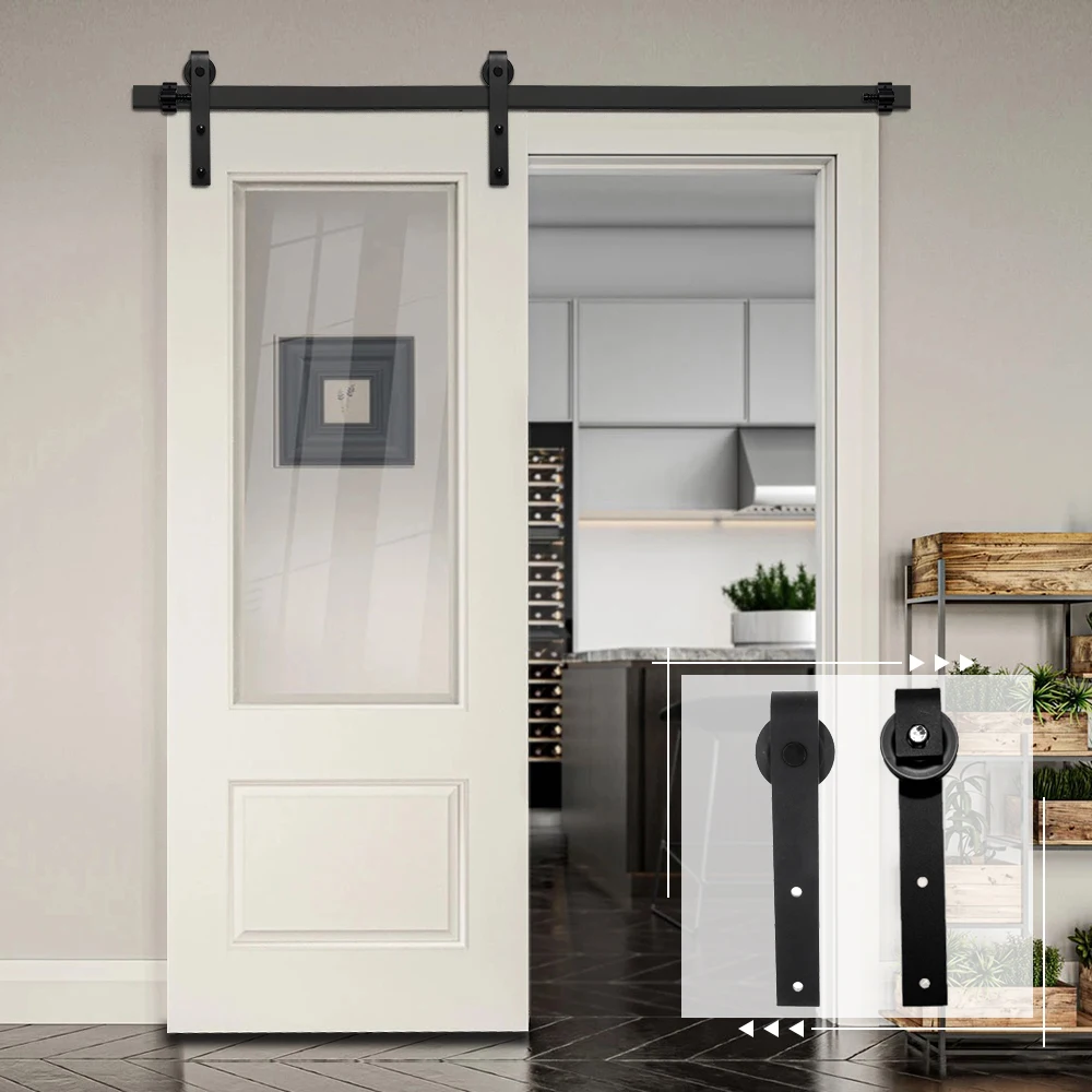 Sliding Door Hardware Kit J-Shape Sliding Barn Door Hardware Kit Rustic Black Hanging Rail Cabinet Wood Door 183CM/200CM for Single