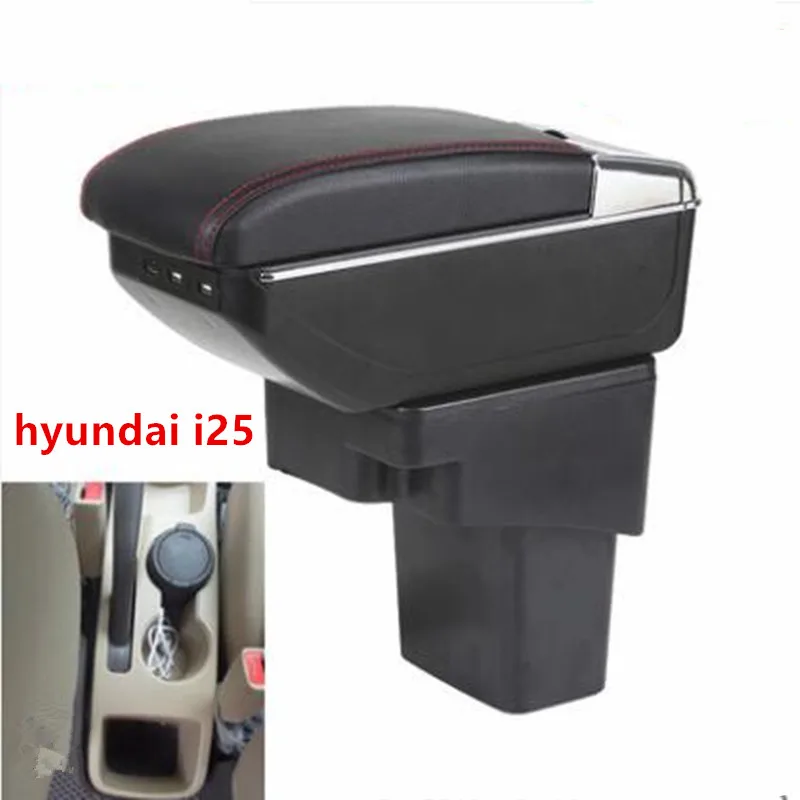 

For hyundai i25 armrest box central Store content Storage box armrest box with cup holder ashtray USB interface