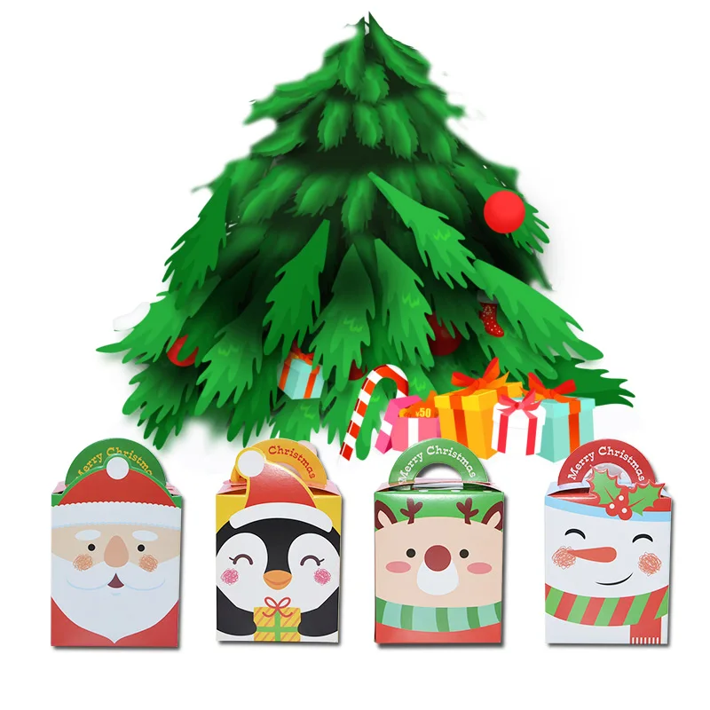5 шт, рождественские Бумага "Ланч Бокс" милые Санта Клаус с принтом «Снеговик» и «олень», рисунок Яблоко коробка для рождественской вечеринки Подарочная Конфета упаковка поставки