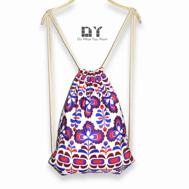 

621 Ethnic-Style Shoulder Drawstring Backpack Lucky Clover Printed Pattern Women's Drawstring Bag Shoulder Bag