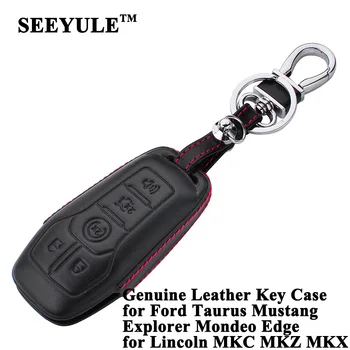 

1pc SEEYULE Genuine Leather Car Key Case Cover Shell Storage Bag for Ford Taurus Mustang Explorer Mondeo for Lincoln MKC MKZ MKX