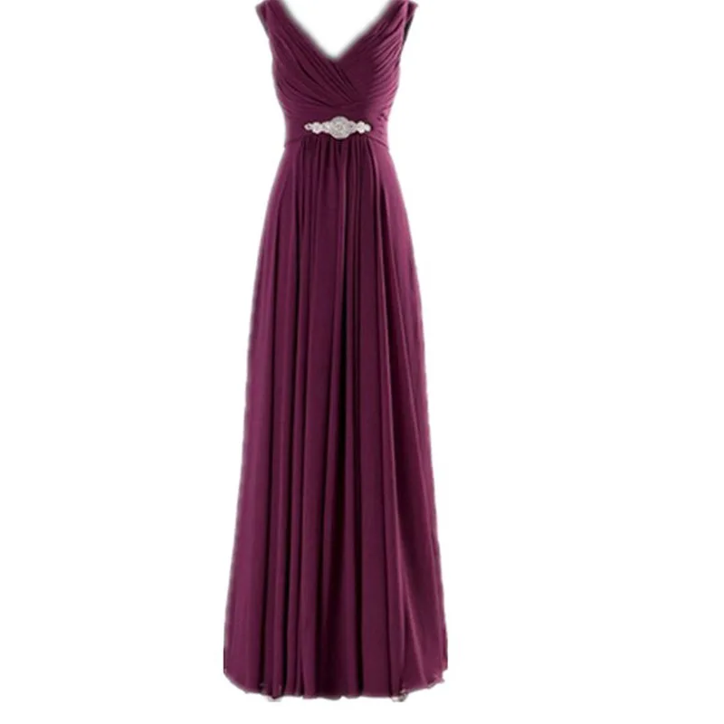A Line Chiffon V Neck Crystals Eegant Off-Shoulder Formal Prom Wedding Party Bridesmaid Dresses Robe De Soiree Zipper Back