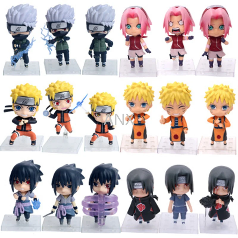 

10cm Naruto Sasuke Itachi Naruto Sakura Kakashi Figure PVC Action Anime Collection Model Doll Q version Toys for children gifts