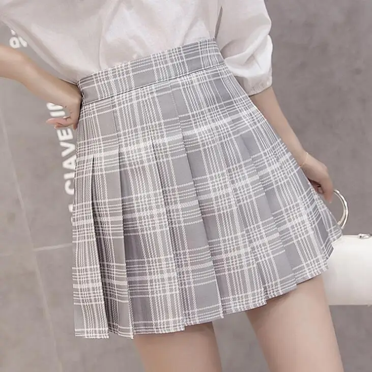 Harajuku Женская мода лето Высокая талия плиссированная юбка ветер Косплей клетчатая юбка каваи женские юбки - Цвет: 2