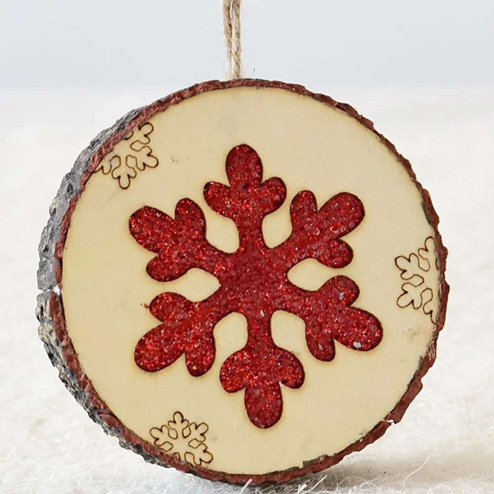 ROUND RED 10X3CM 1 шт. мини забавная Рождественская елка висячие украшения пятиконечная звезда рождественская подвеска круглой формы деревянный кулон домашний декор - Цвет: ROUND RED 10X3CM