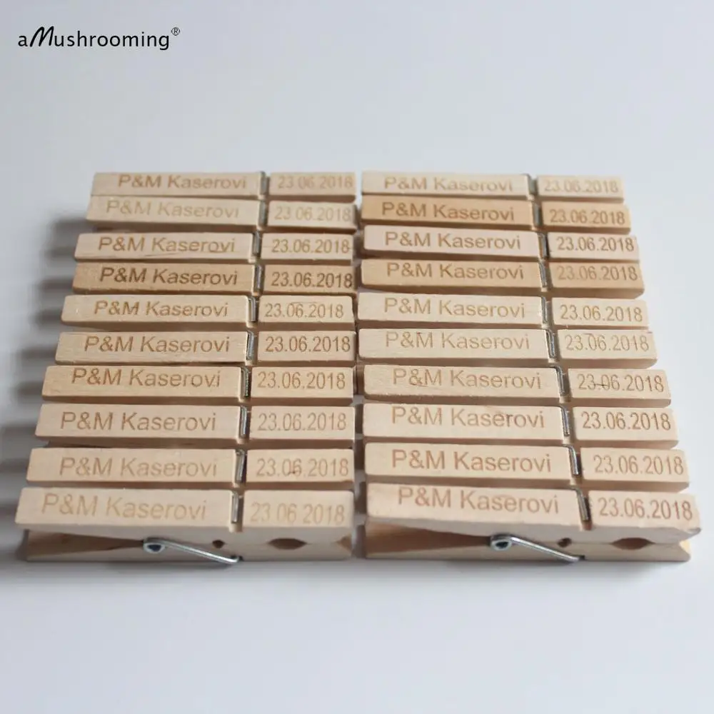 x50 Personalized Engraved Holy Communion Ornaments Banner Clips Regular Size Wooden Clothespins First Favors with Date | Дом и сад