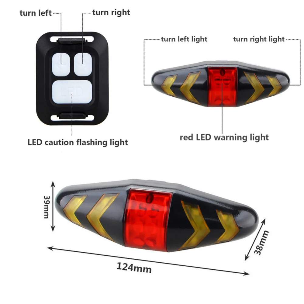 Durable waterproof bicycle turn signal wireless remote control mountain bike tail light flashing headlight