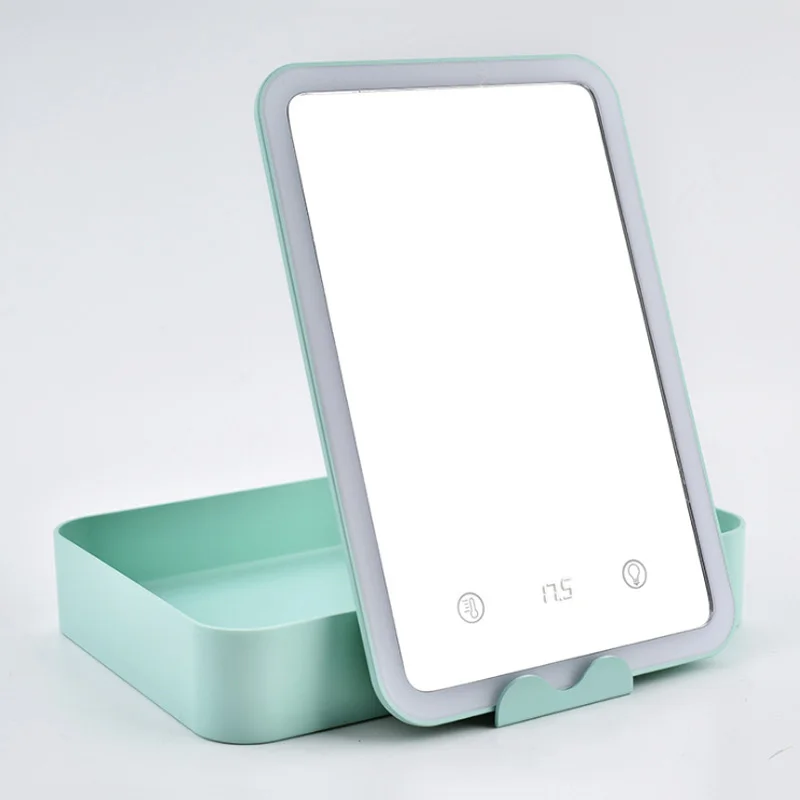 Usb зарядка коробка для хранения косметики плоское хранение туалетное зеркало коробка для хранения ювелирных изделий умный светодиодный светильник с обратным отсчетом зеркало для макияжа - Цвет: Green
