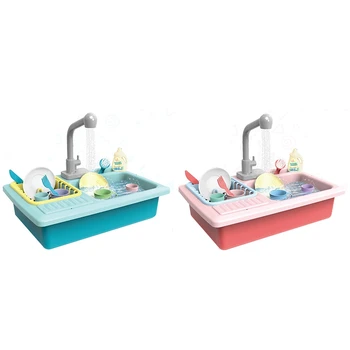 

Kids Plastic Simulation Dishwasher Toys Infant Puzzle Electric Dishwasher Early Learning Interactive Play Kitchen Set for Childr