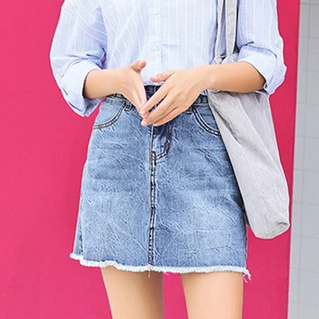 

Women Denim Skirt High Waist Aline Jean Skirt Female New Student Light Blue Summer Short Skirt Street Female Korean Skirts